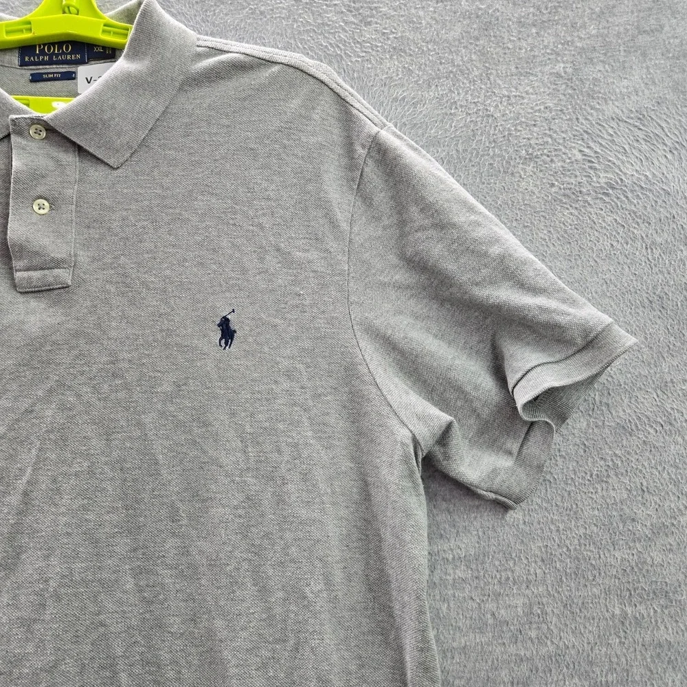 Polo Ralph Lauren Men Polo Shirt 2XL Gray Logo Golf Short Sleeve Collar Slim Fit